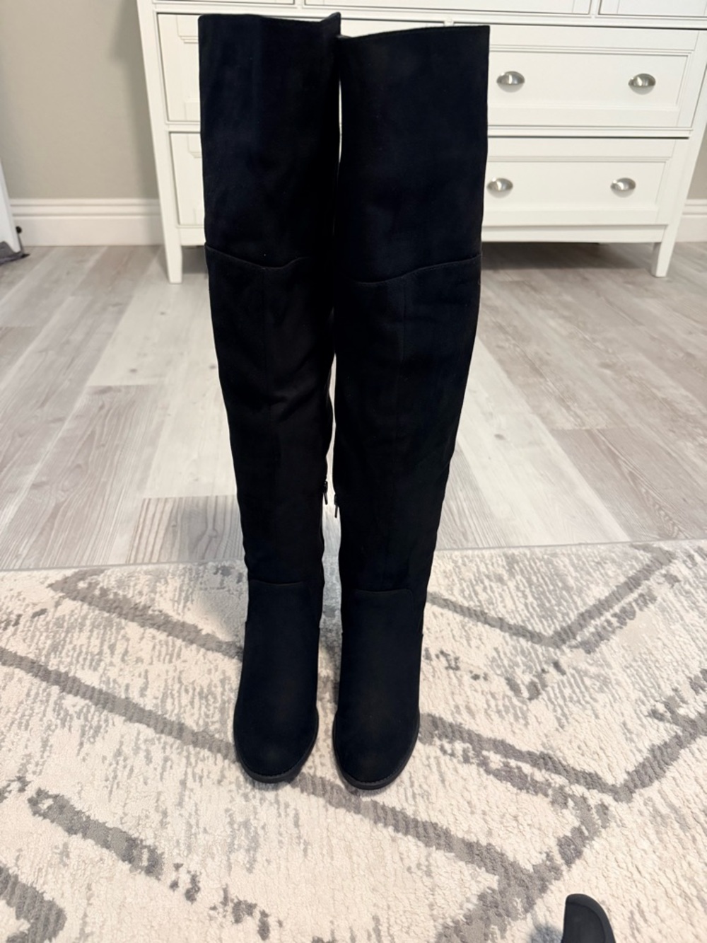 Black Over-the-Knee Women's Boots - Suede Look